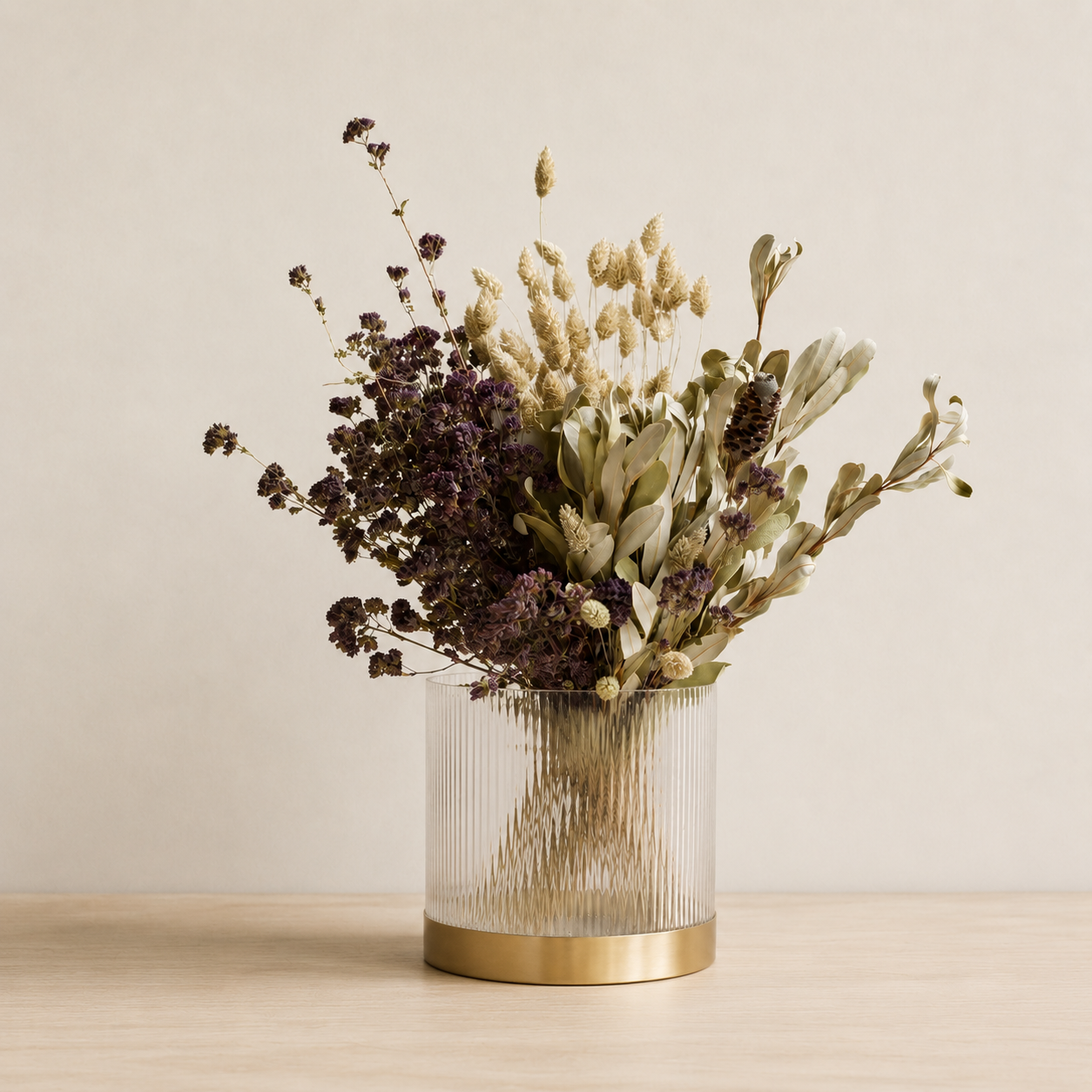 vintage glass vase with dried florals