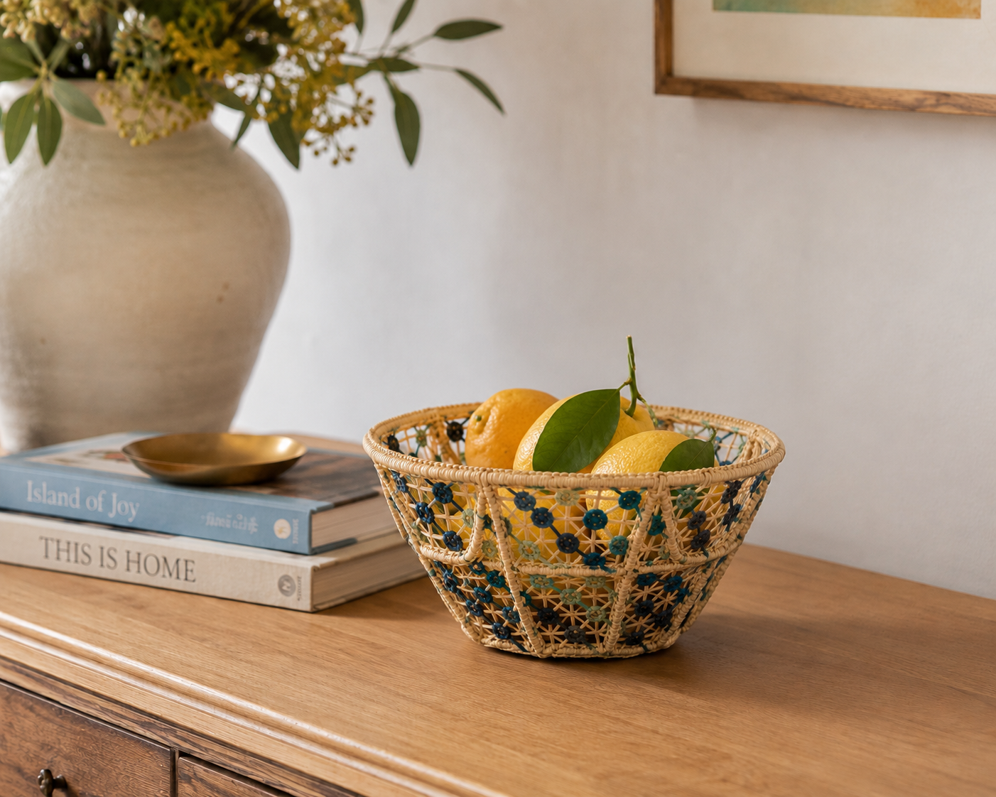 Coro Cora Bowls Blue Knot Handwoven Iraca Palm Bowl
