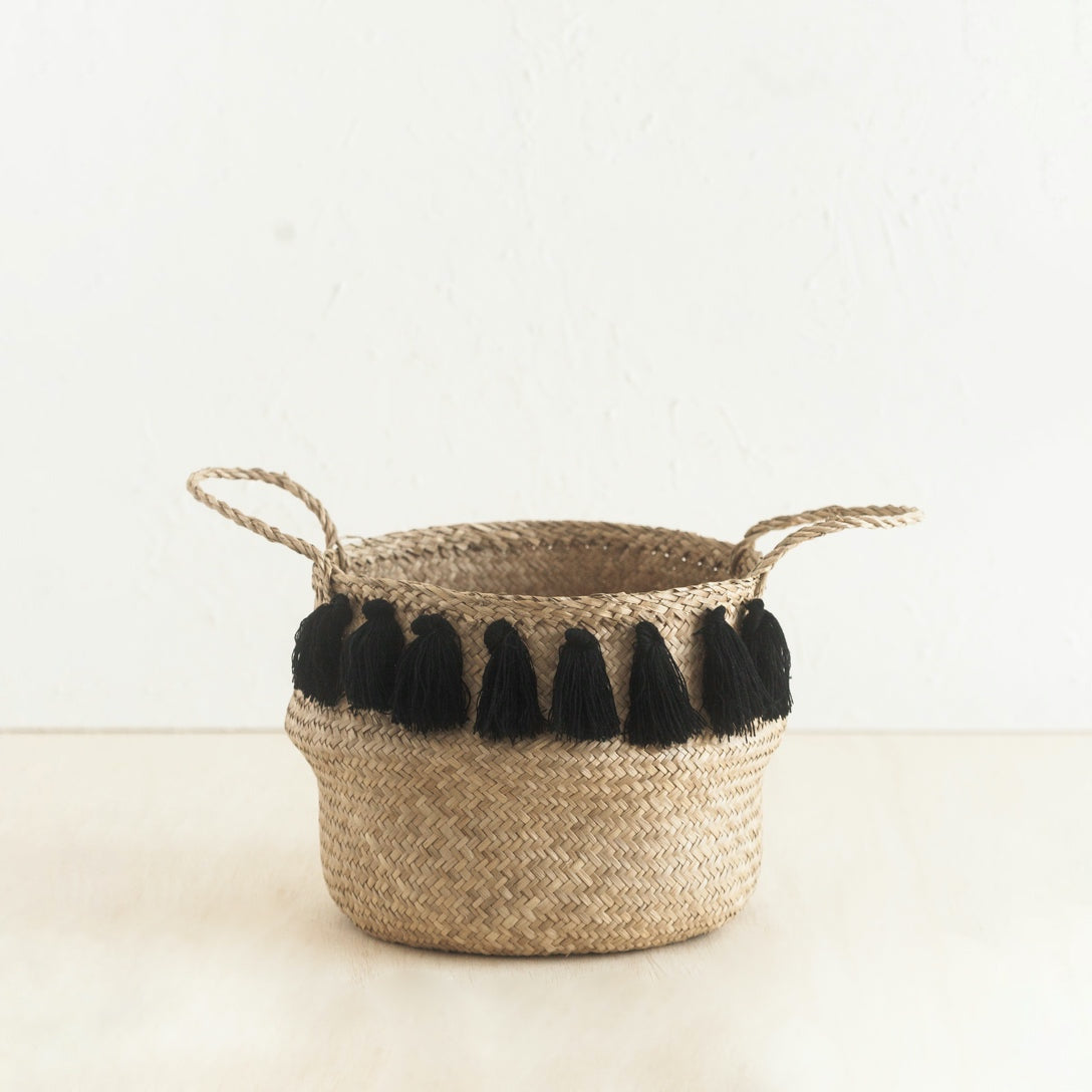 Creative Women Baskets Black Tasseled Belly Baskets