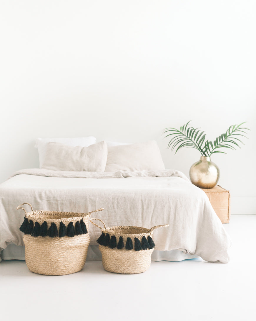 Creative Women Baskets Black Tasseled Belly Baskets