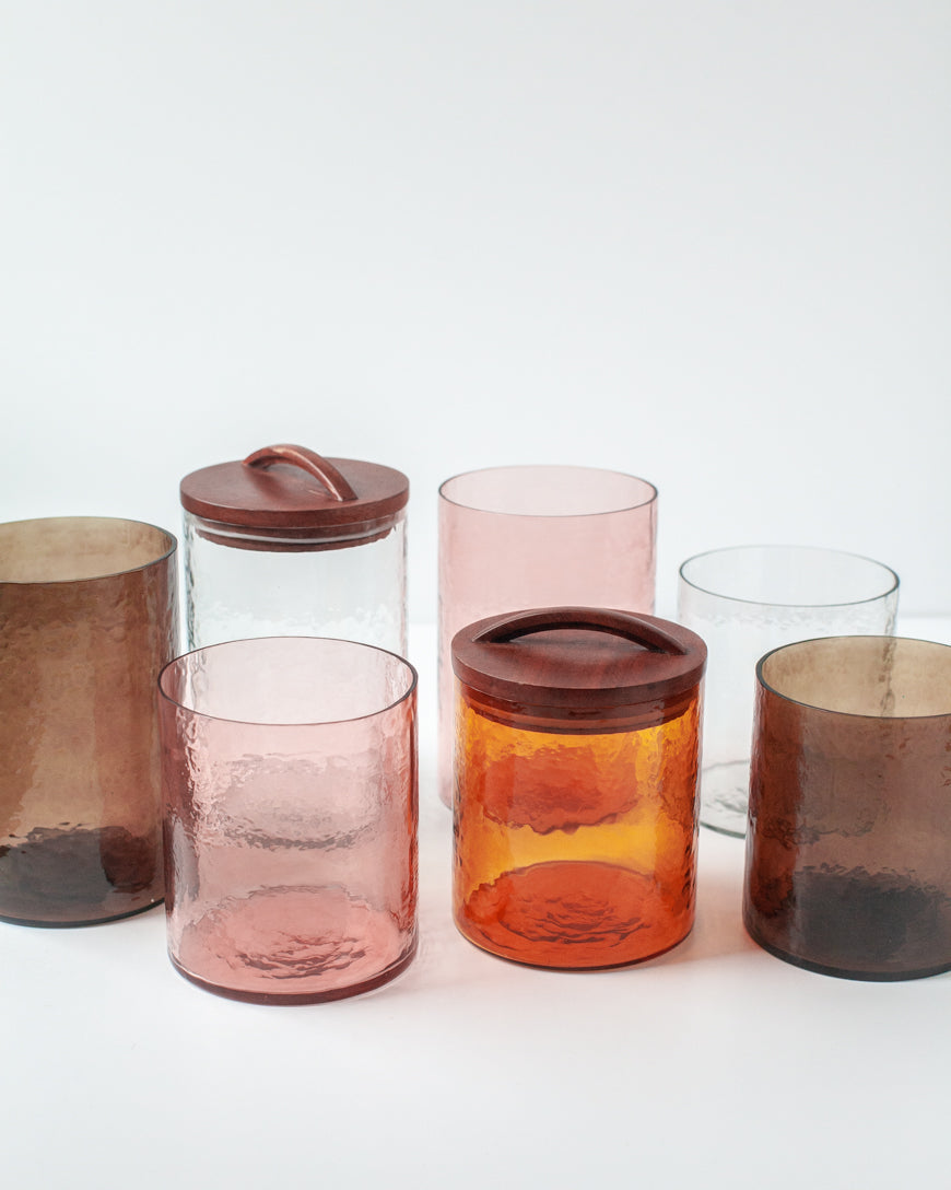Creative Women Kitchen & Dining Hammered Glass Canisters with Wood Lid