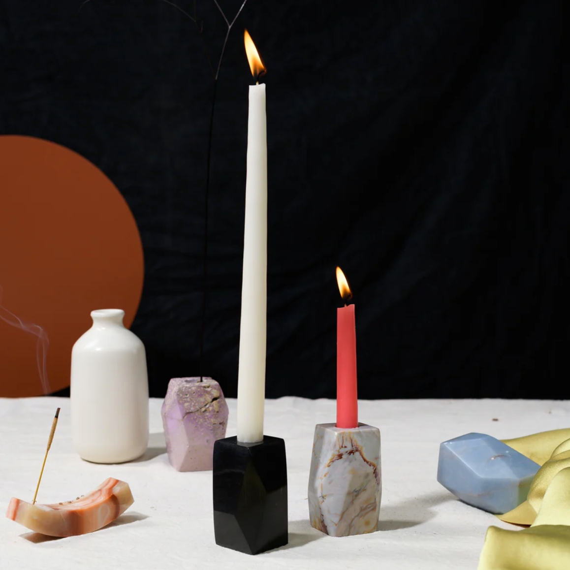 DAR proyectos candle holder Faceted Soapstone Candelabra