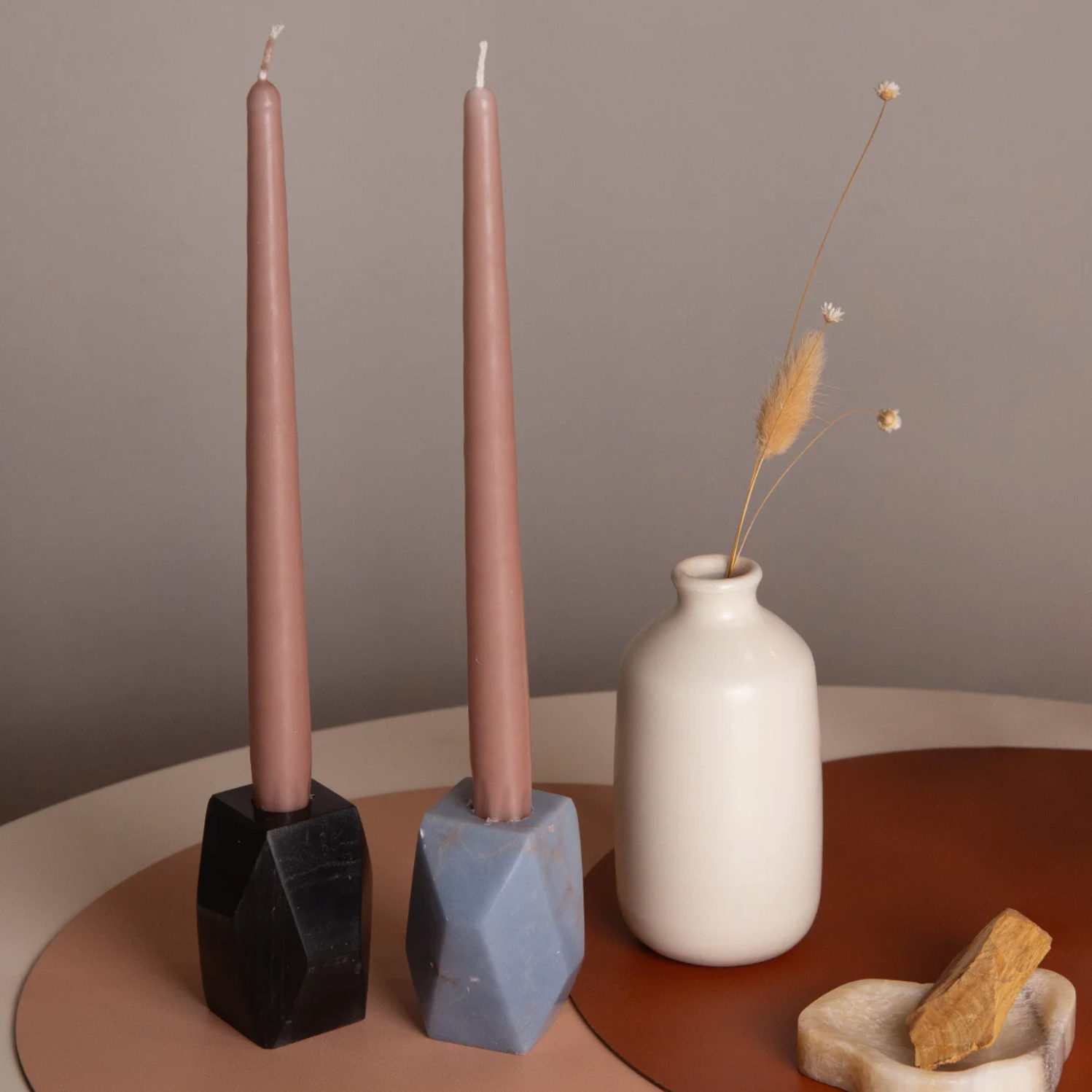 DAR proyectos Candle Holders Faceted Soapstone Candelabra