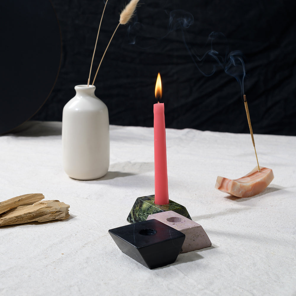 DAR proyectos Triangle Gemstone puzzle / 3piece candelabra Black onyx, Serpentine, Lila Fosfosiderita
