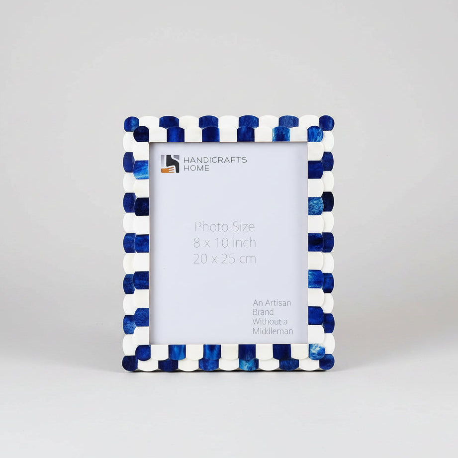 Handicrafts Home Picture Frames Blue-White / 8x10 Picture Frame Scalloped Art Collection Bone Inlay Blue White 3 Sizes