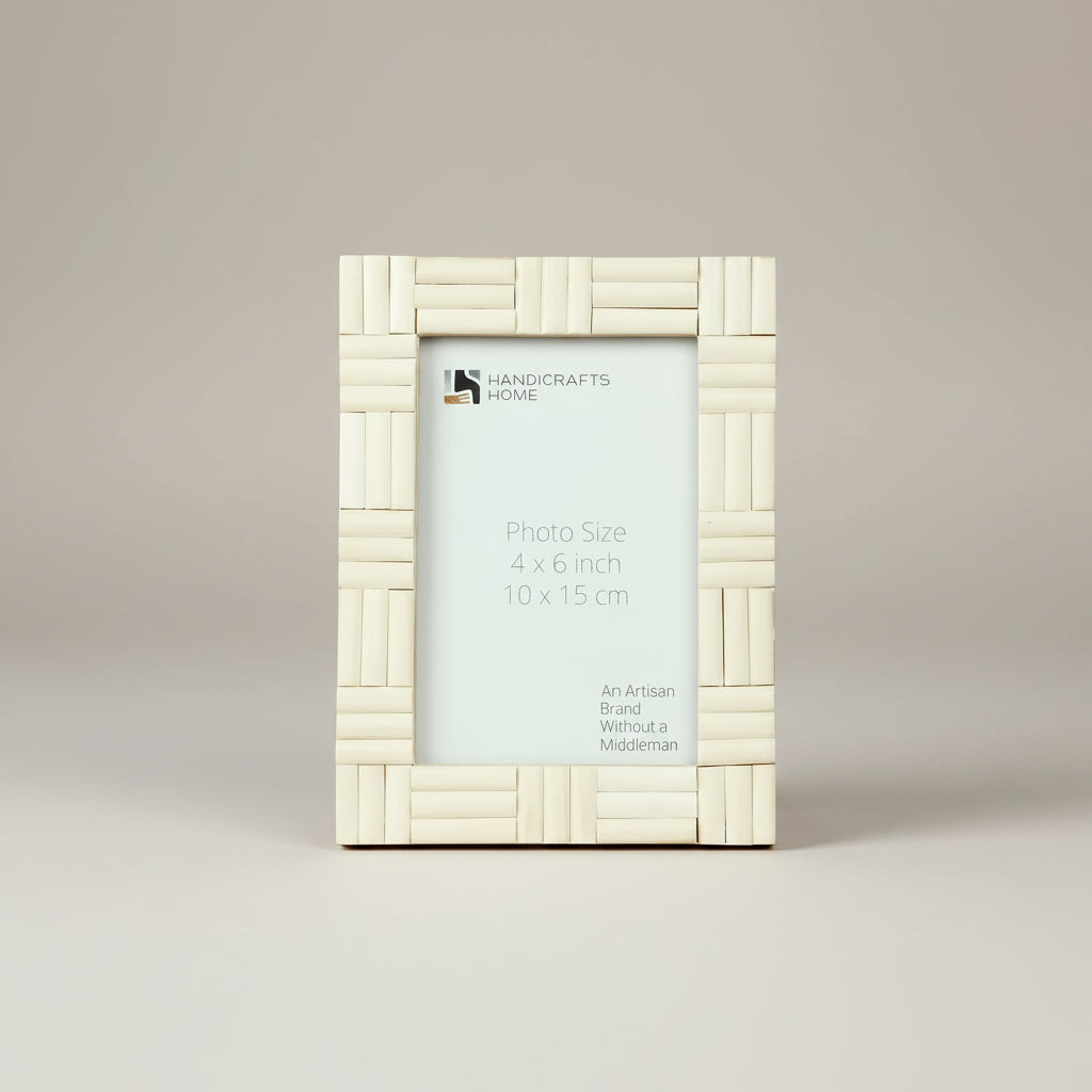 Handicrafts Home Picture Frames Picture Frame Brick Pattern Collection Bone Inlay White – 4x6 & 5x7"