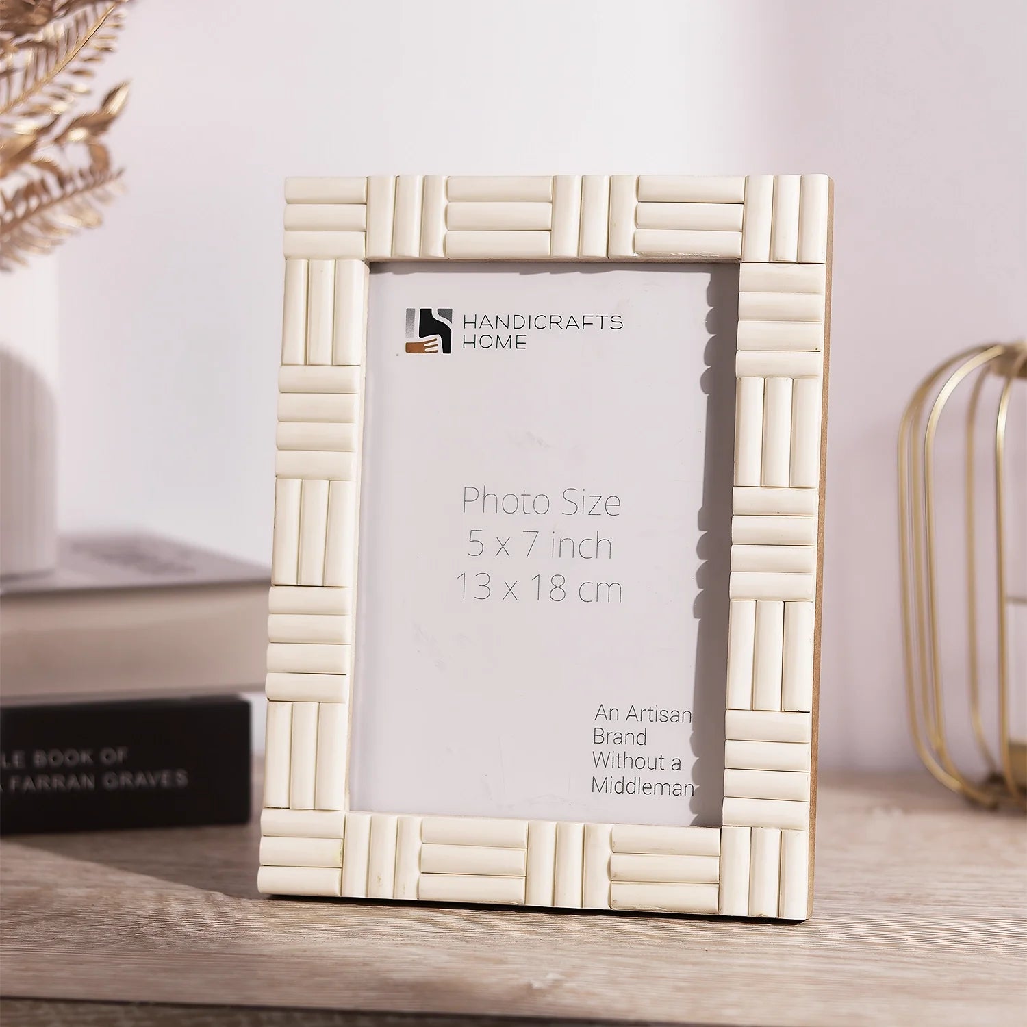 Handicrafts Home Picture Frames Picture Frame Brick Pattern Collection Bone Inlay White – 4x6 & 5x7"