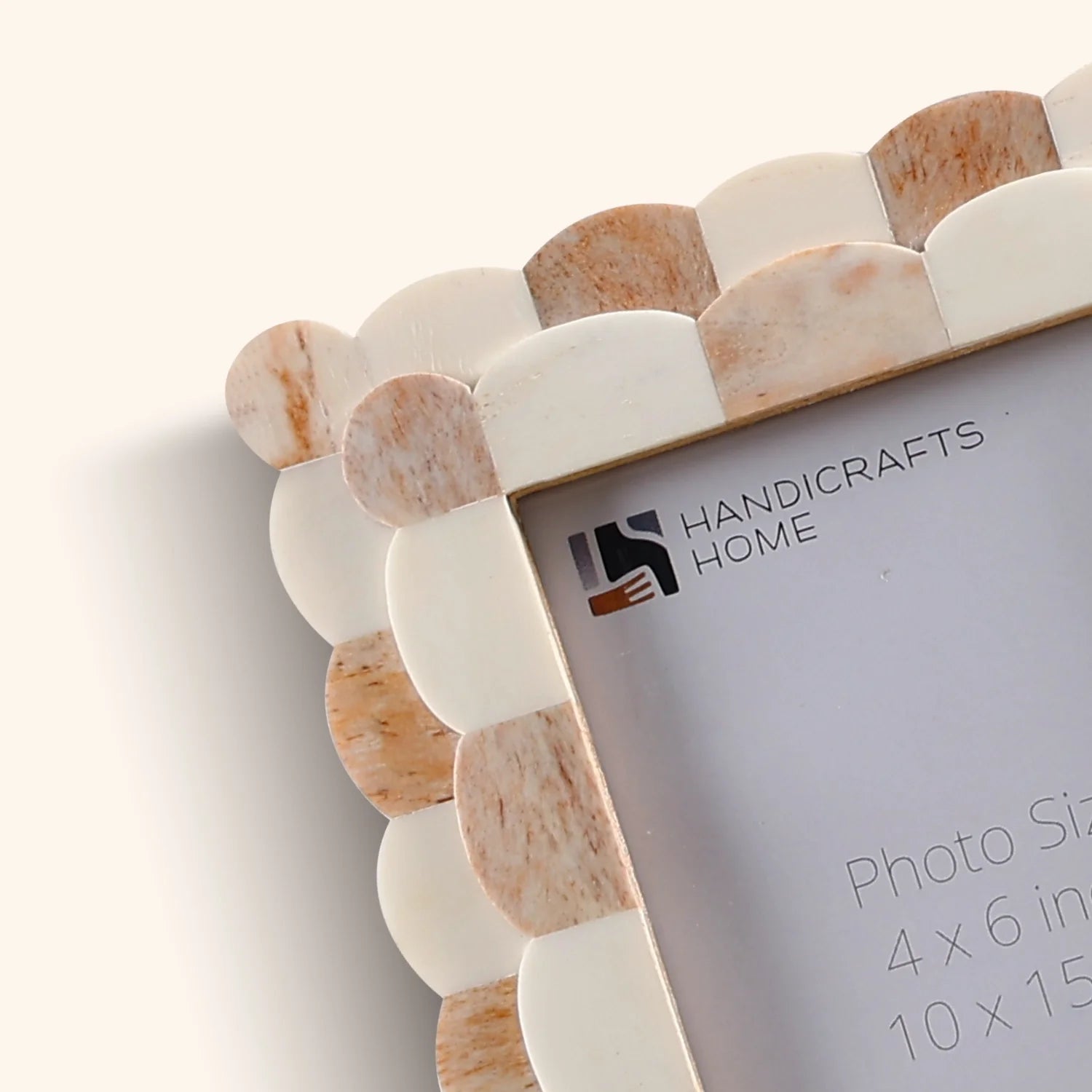 Handicrafts Home Picture Frames Picture Frame Scalloped Art Collection Bone Inlay Brown White 3 Sizes