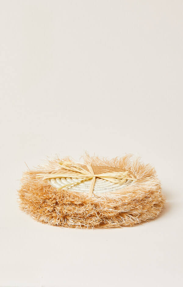 Indego Africa Coasters Akeza Fringe Coasters in White - Set of 4