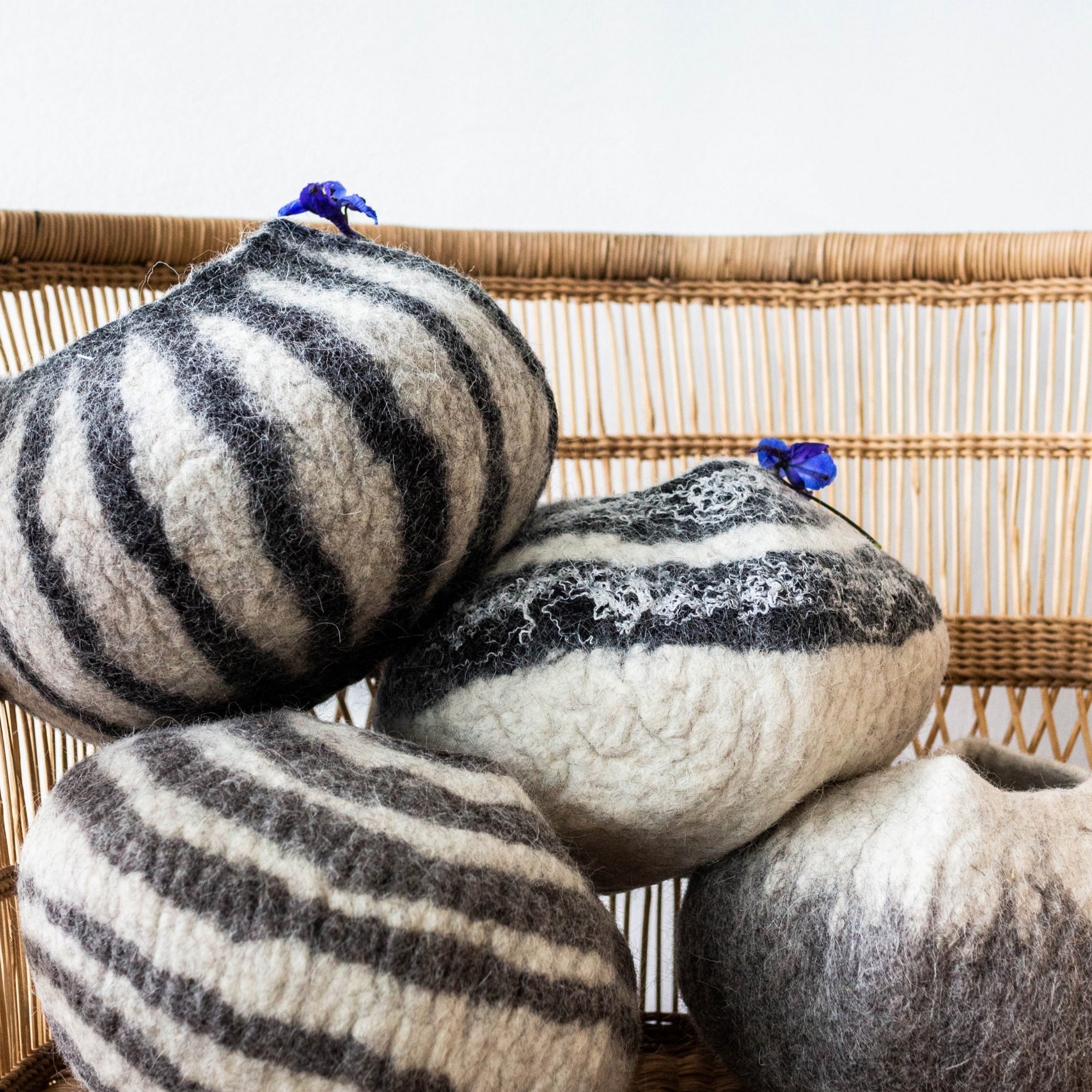 kanju Grey Karakul Striped Decorative Wool Ukhamba Bowl