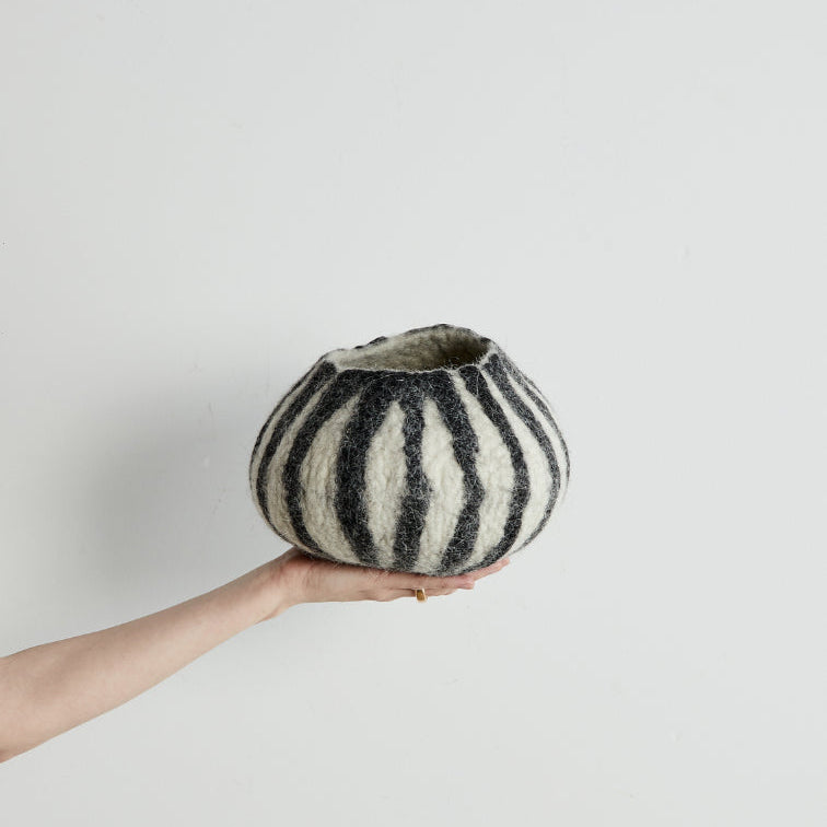 kanju Grey Karakul Striped Decorative Wool Ukhamba Bowl