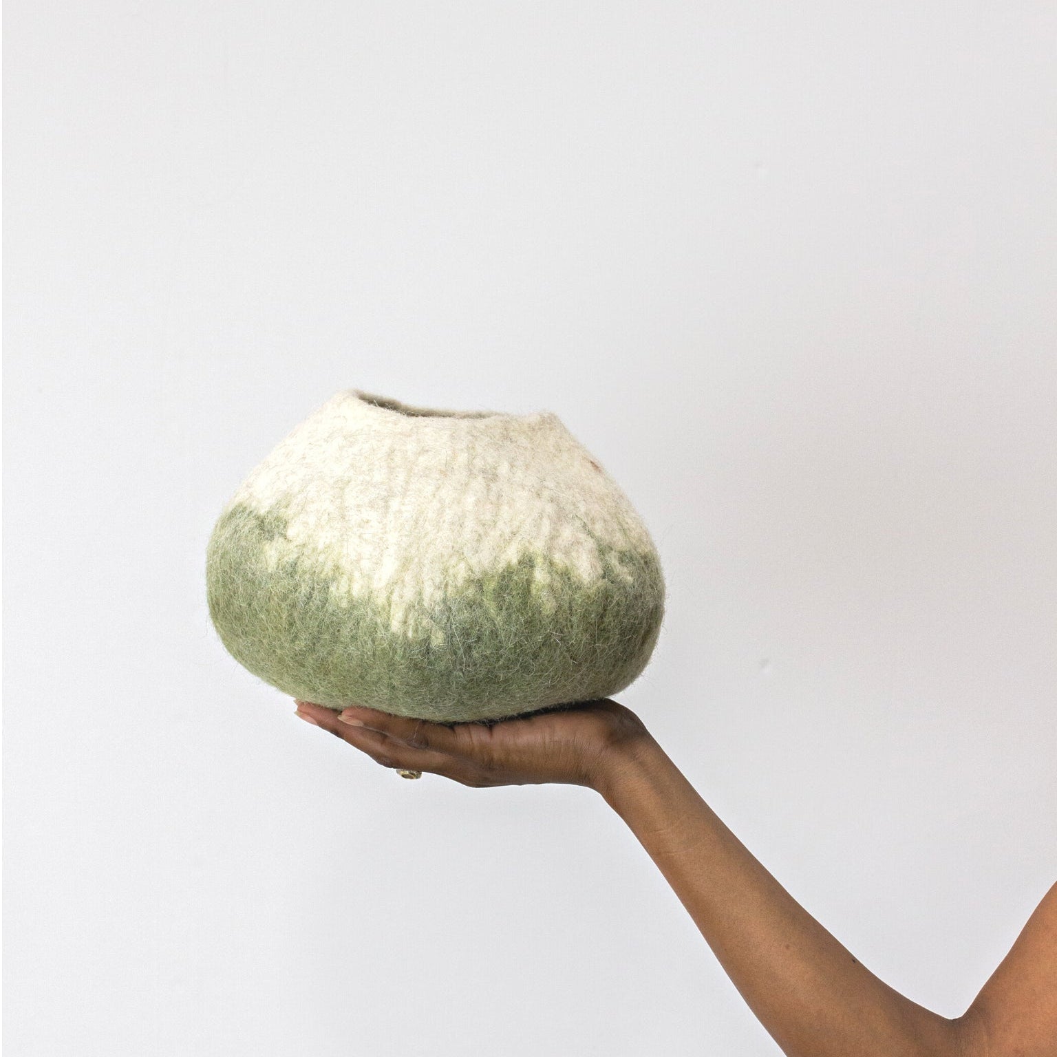 kanju Olive Green Ombre Wool Decorative Ukhamba Bowl