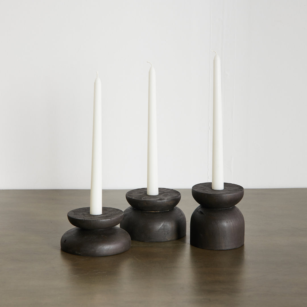kanju Organic Wood Taper Candlestick Holder
