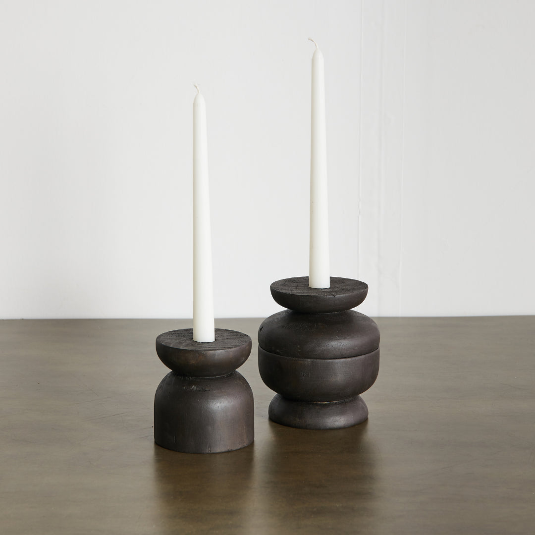kanju Organic Wood Taper Candlestick Holder