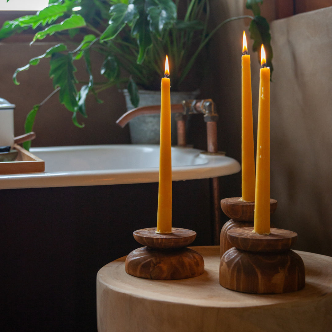 kanju Organic Wood Taper Candlestick Holder