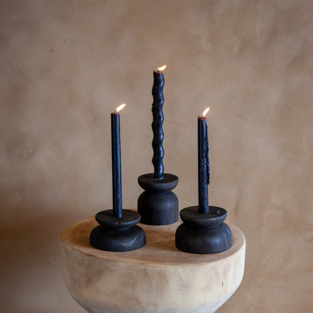 kanju Organic Wood Taper Candlestick Holder