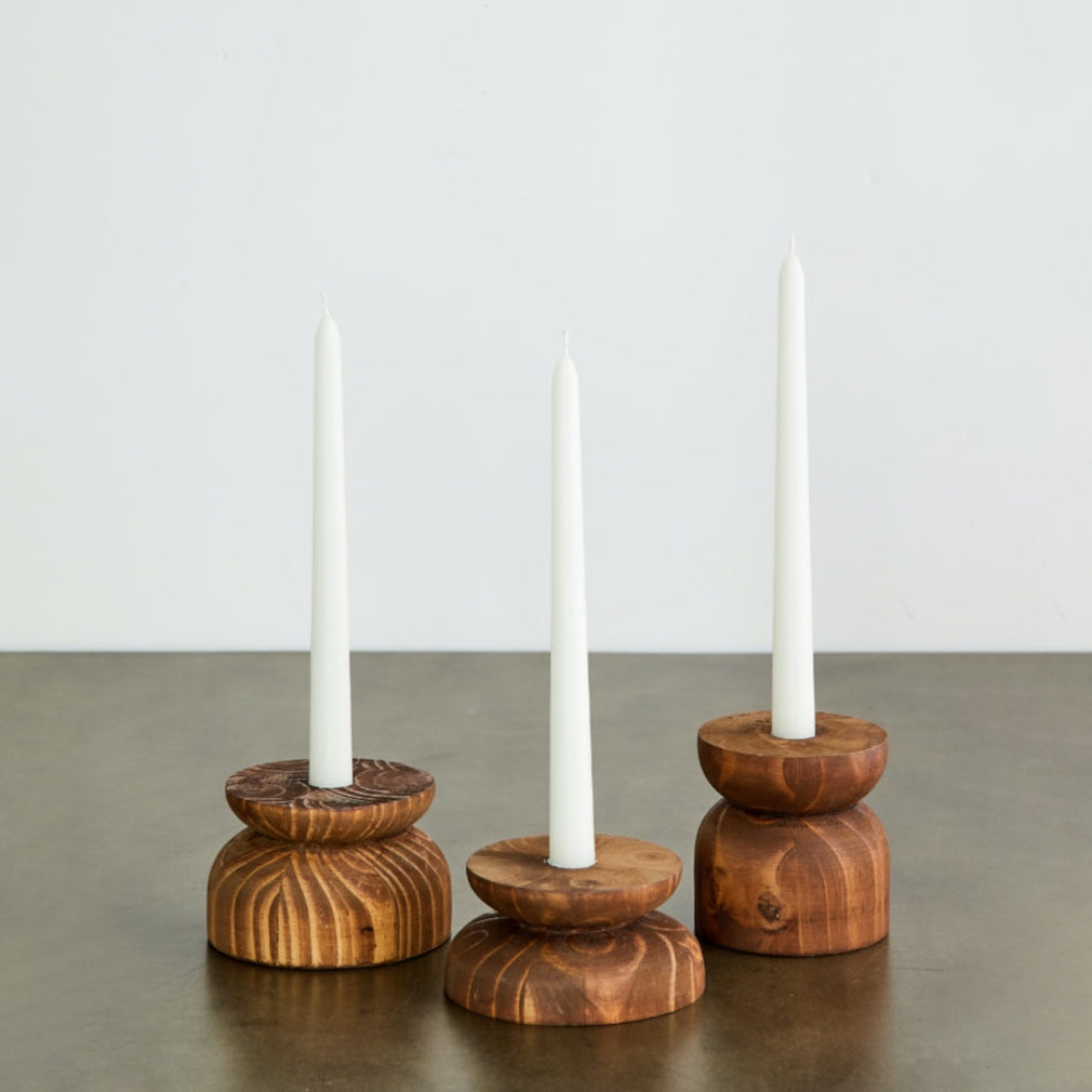 kanju Organic Wood Taper Candlestick Holder