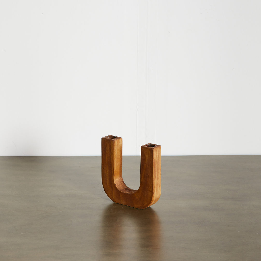 kanju U-Shaped Wooden Double Taper Candlestick Holder
