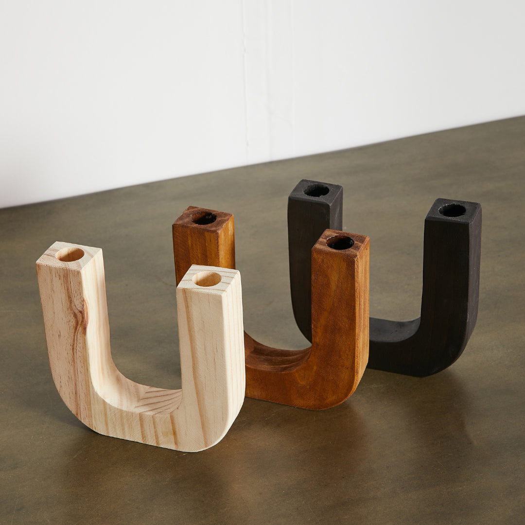 kanju U-Shaped Wooden Double Taper Candlestick Holder
