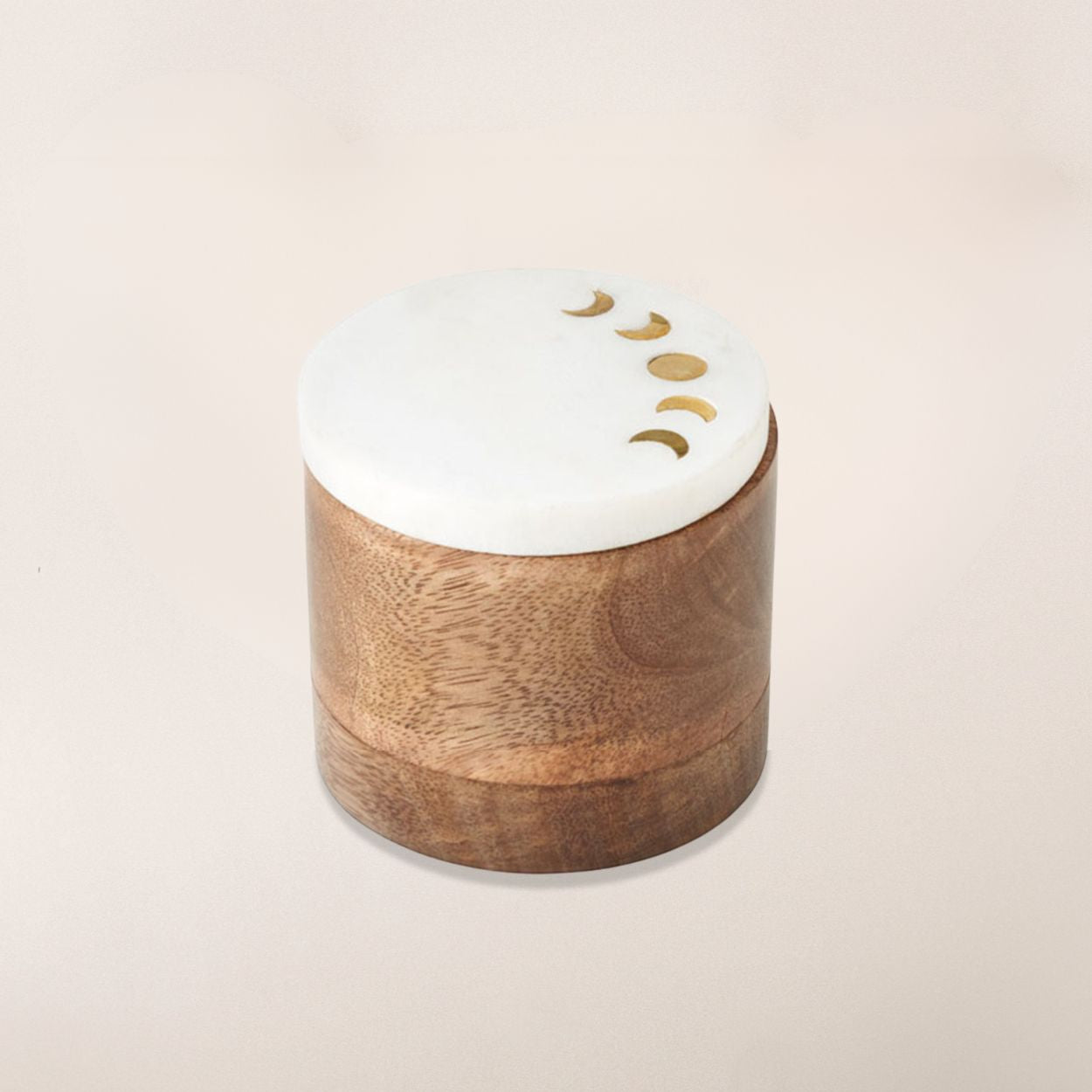 Matr Boomie Indukala Moon Phase Round Keepsake Box - Wood, Marble, Brass