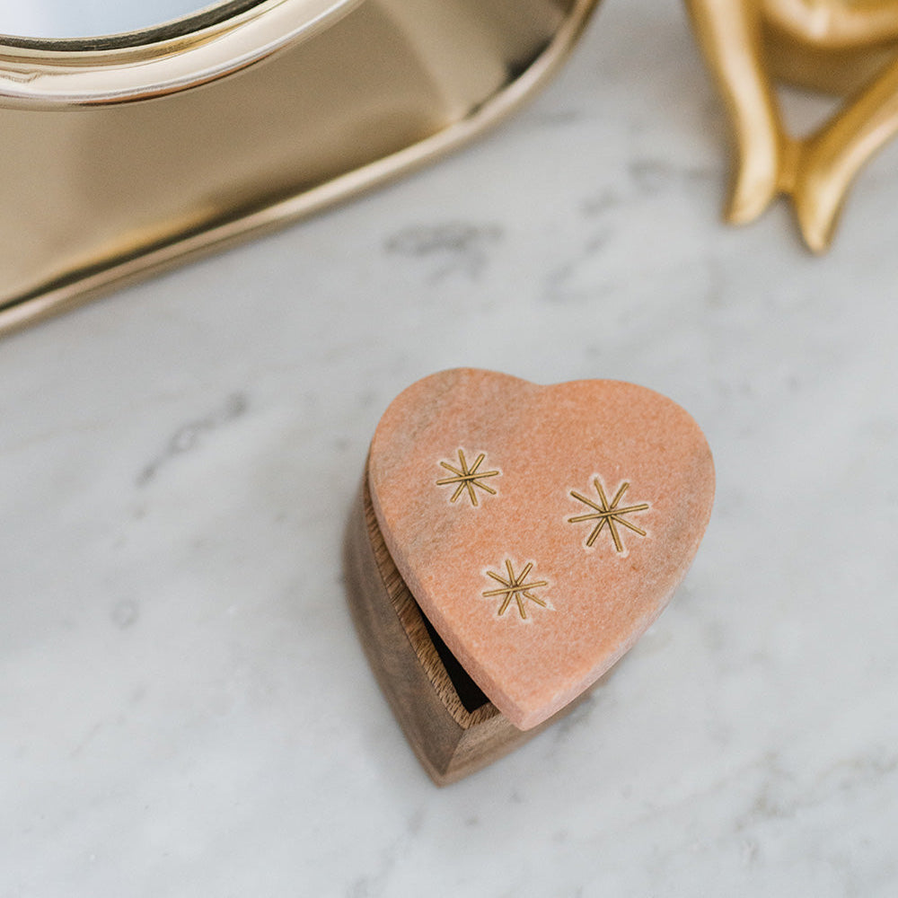 Matr Boomie Jaipuri Heart Keepsake Box - Pink Carved Marble