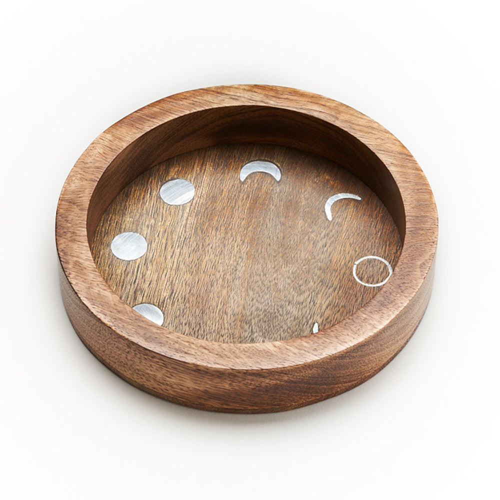 Matr Boomie Jyotisha Celestial Round Jewelry Tray Catch All Trinket Dish - Wood