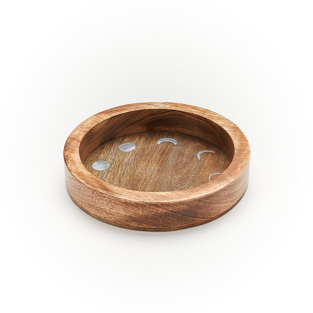 Matr Boomie Jyotisha Celestial Round Jewelry Tray Catch All Trinket Dish - Wood