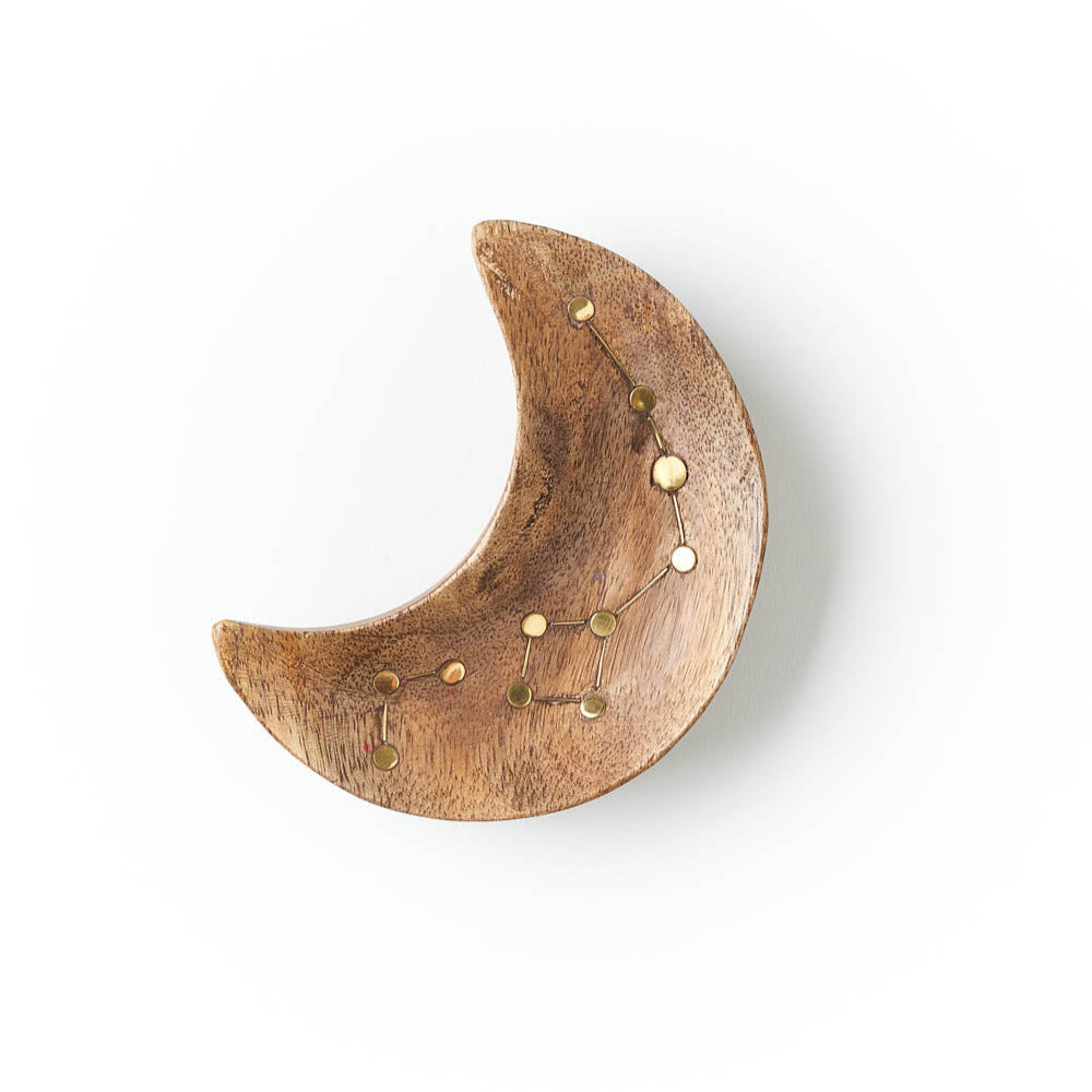 Matr Boomie Jyotisha Crescent Moon Jewelry Tray Trinket Dish - Wood, Brass Inlay