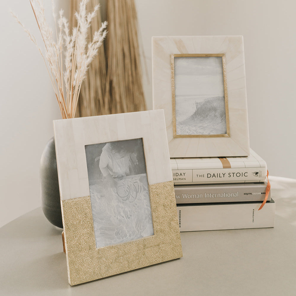 Matr Boomie Mukhendu 4x6 Picture Frame - Bone, Brass Inlay
