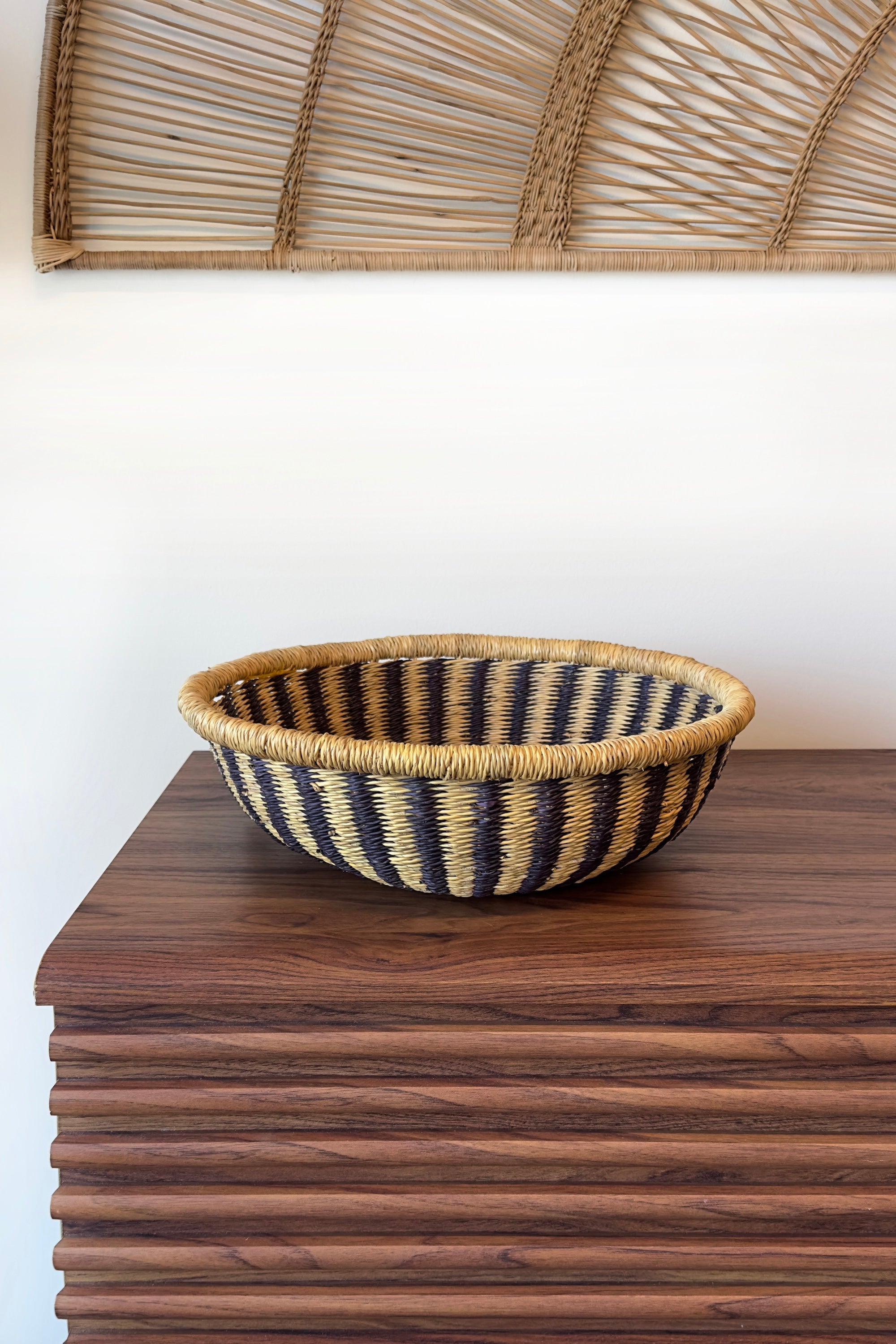 Mbare Handwoven Large Tray Basket - Natural & Black