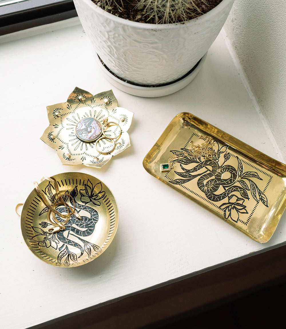 Powered by People Saanp Snake Dish, Catch All, Jewelry Tray - Etched Brass