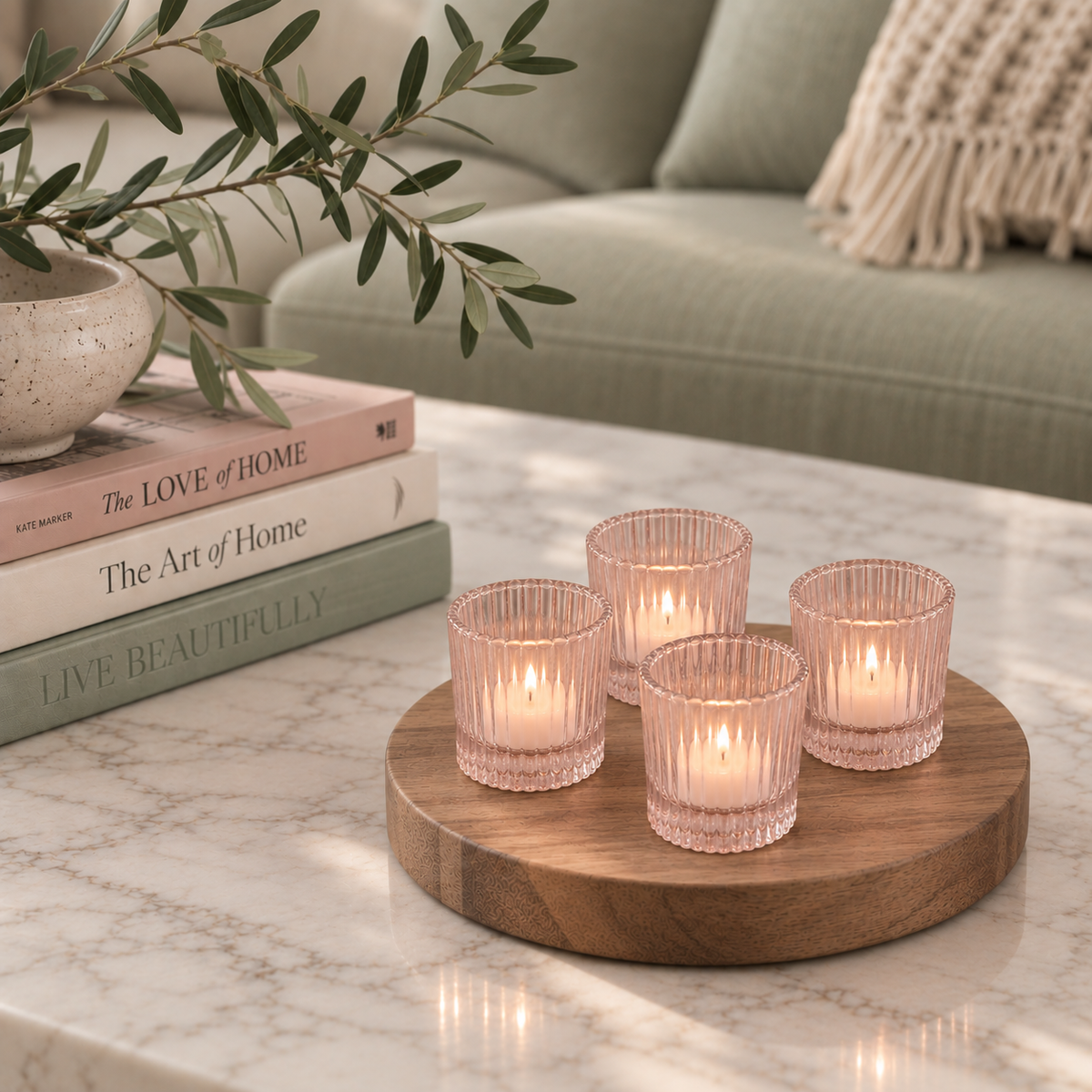 The Collective Home Candle Holders Blush Fluted Glass Tealight Holders – Set of 4