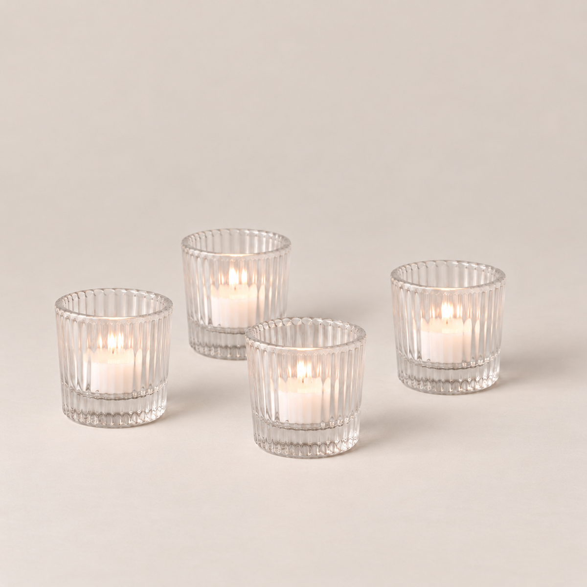 The Collective Home Candle Holders Fluted Glass Tealight Holders – Set of 4