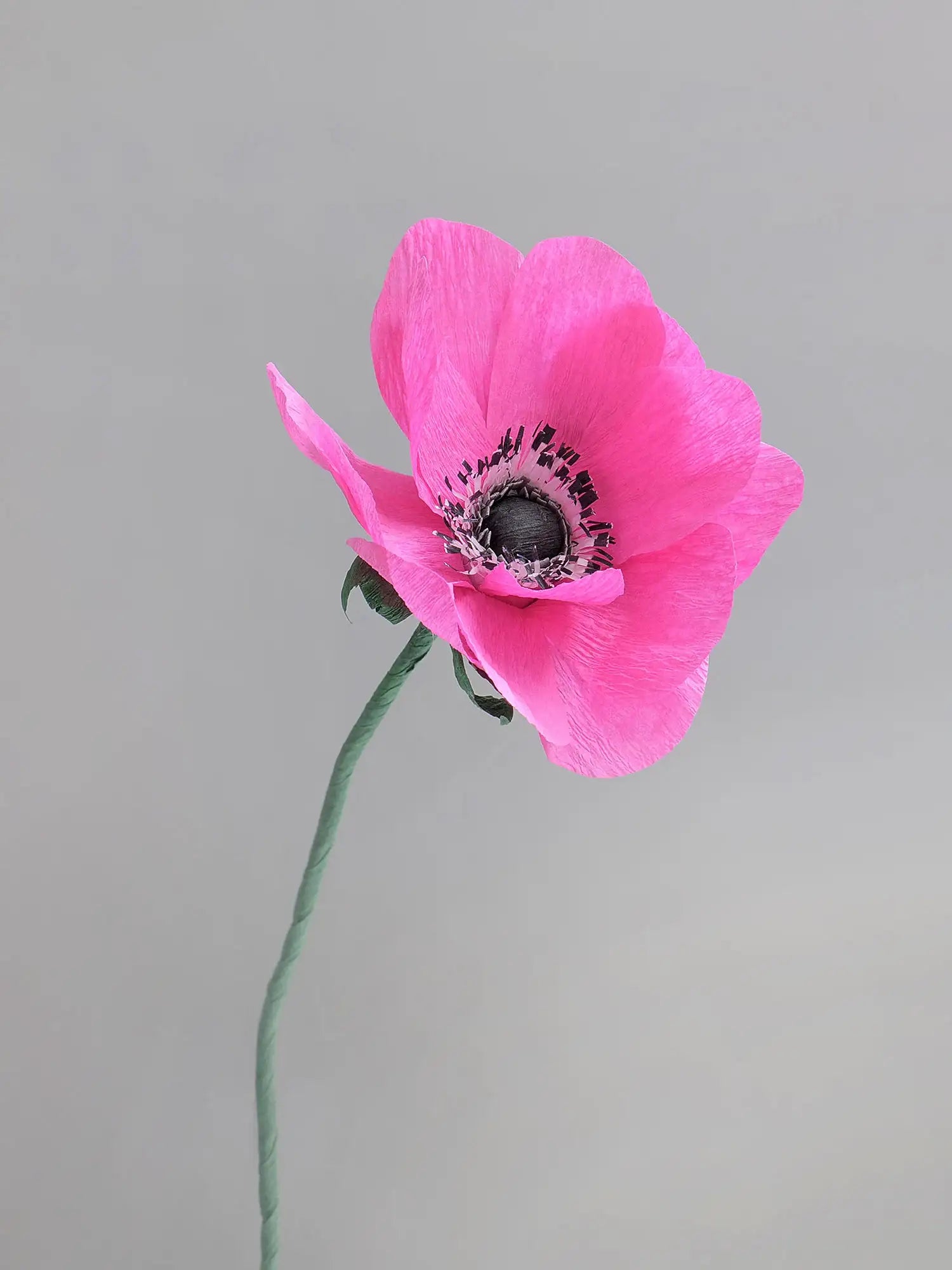 unwilted Paper Bloom Fuchsia Pink Anemone Single Stem | Handcrafted Paper Flower