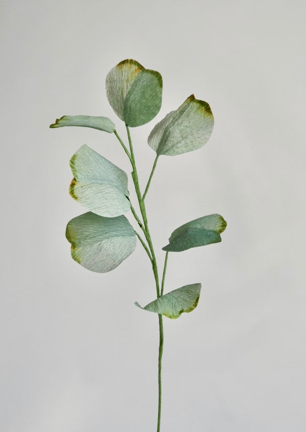 unwilted Paper Bloom Silver Dollar Eucalyptus Greenery Single Stem | Realistic Paper Foliage
