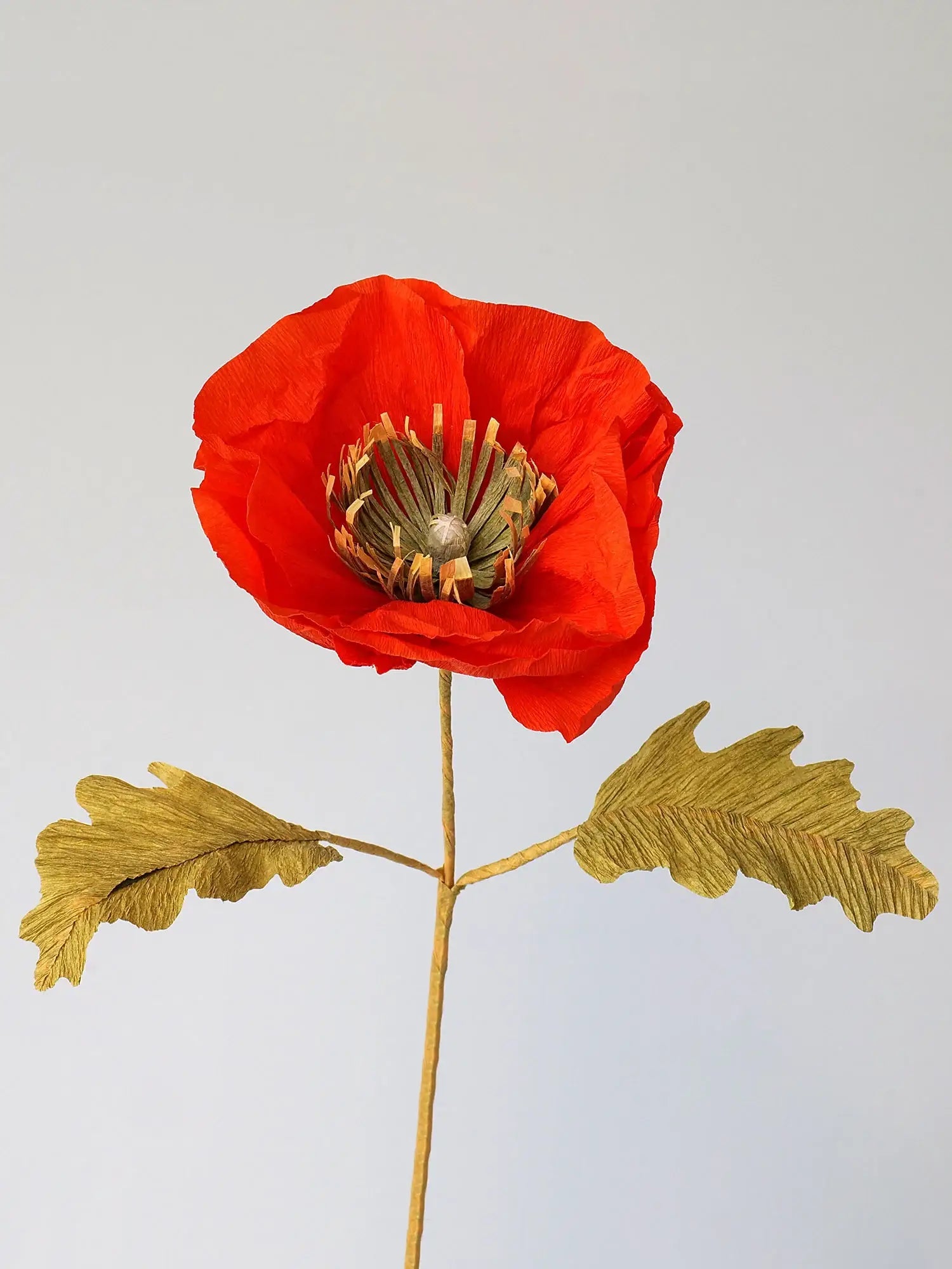 unwilted Paper Bloom Vermillion Icelandic Poppy Single Stem | Handcrafted Paper Flower
