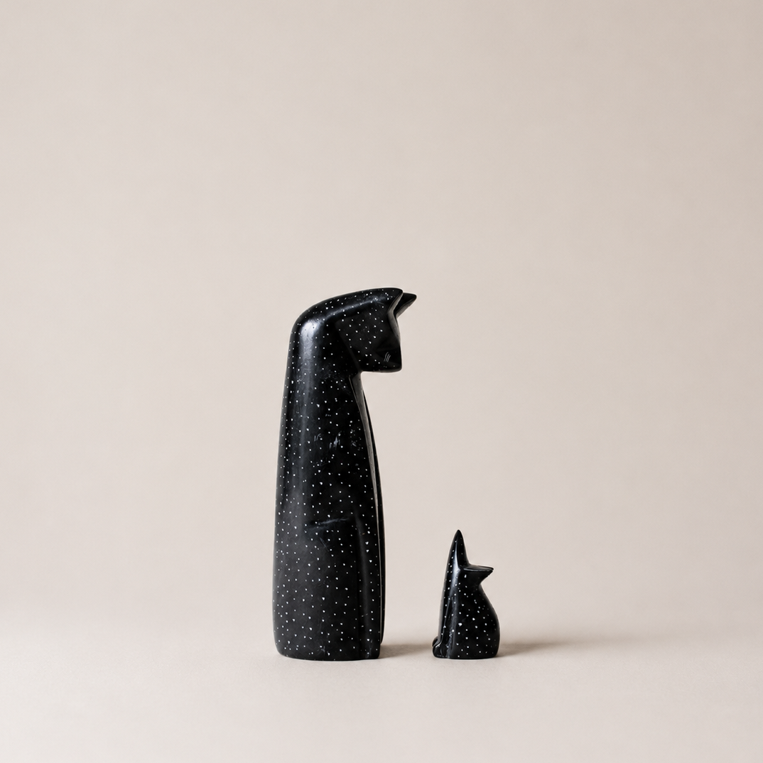 Venture Imports Decorative Objects Black Soapstone Cat & Mouse Sculpture