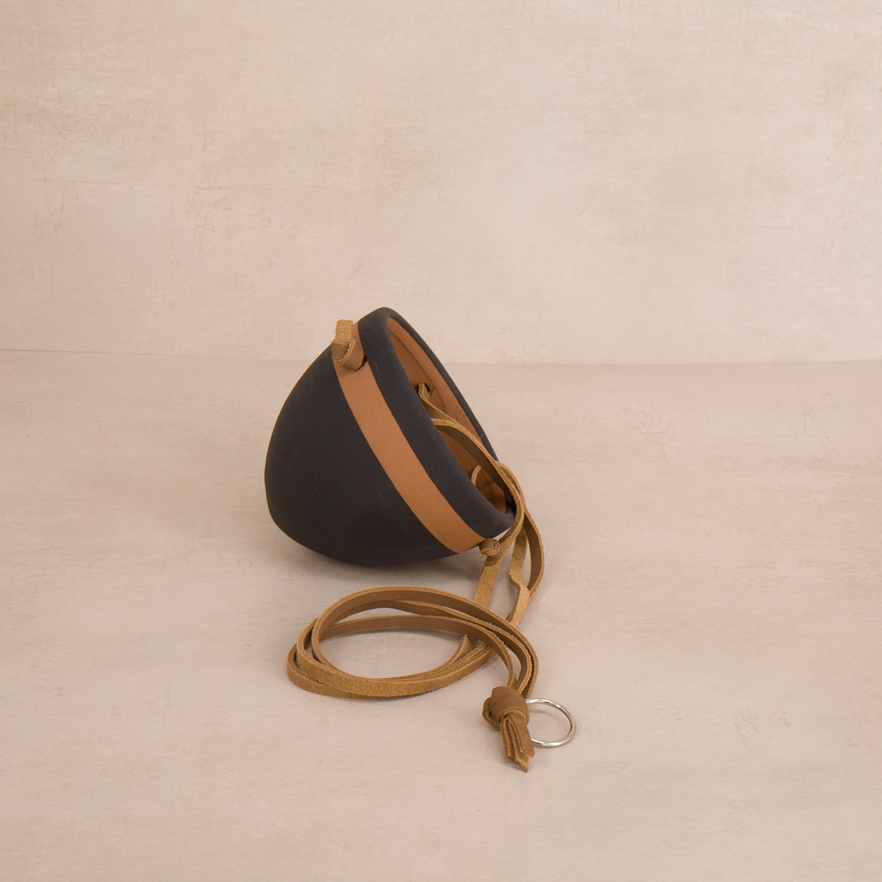 Women of the Cloud Forest planter Black Terracotta Hanging Planter with Leather Hanger