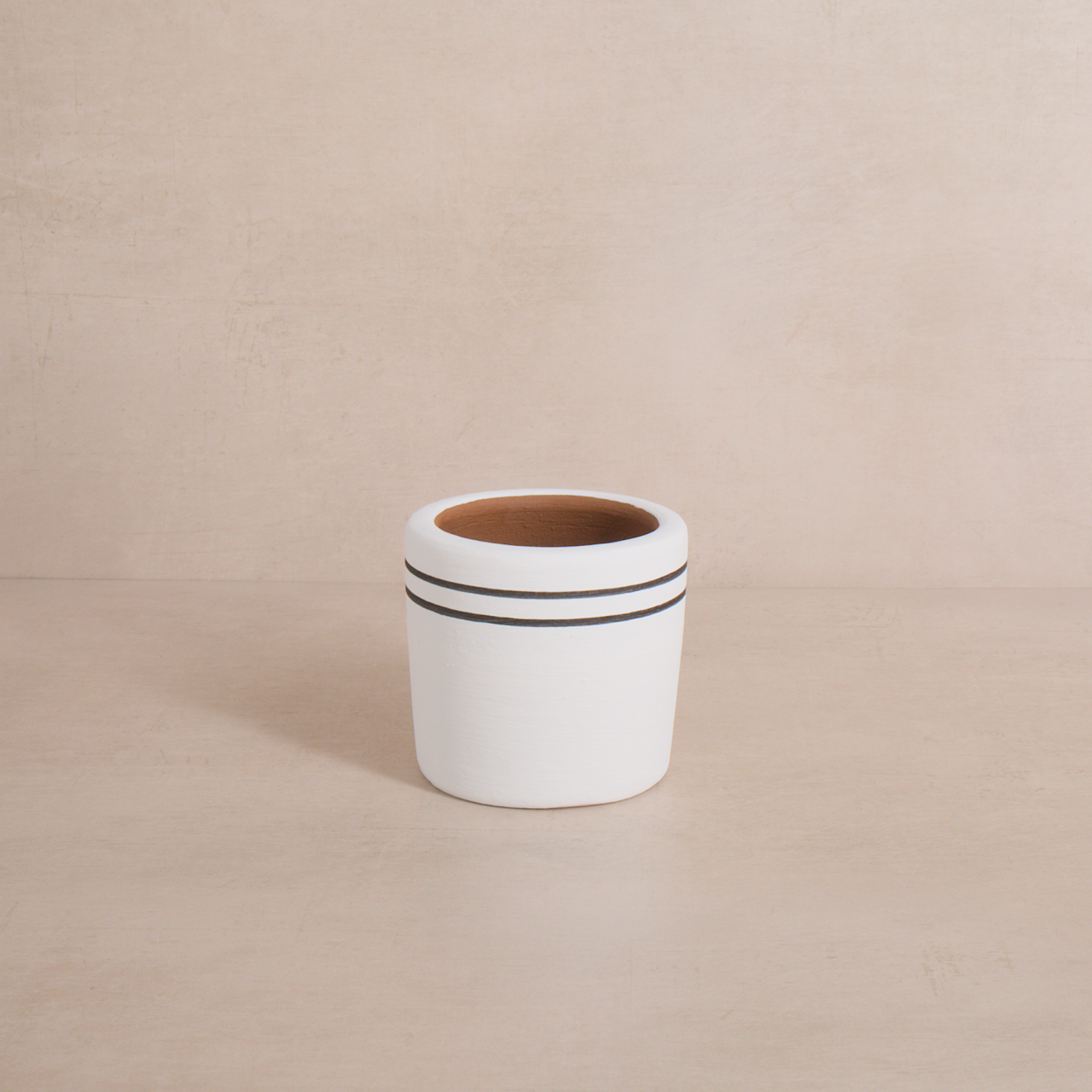 Small white striped ceramic planter for succulents and houseplants