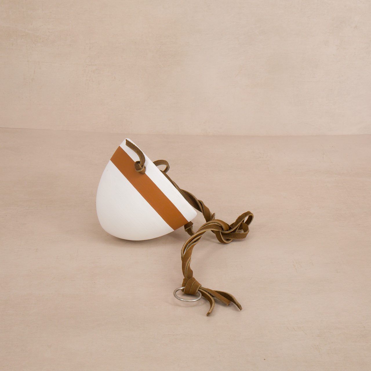 Women of the Cloud Forest planter White Terracotta Hanging Planter with Leather Hanger