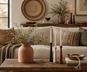 organic modern living room with fall decor