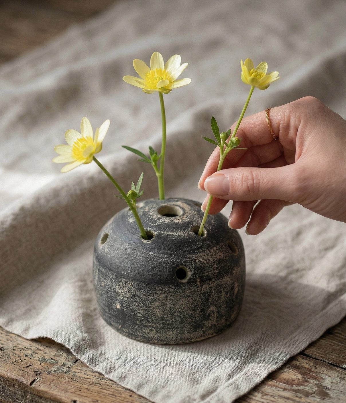 Bloomist Vases Grey Patina Terracotta Flower Frog Vase