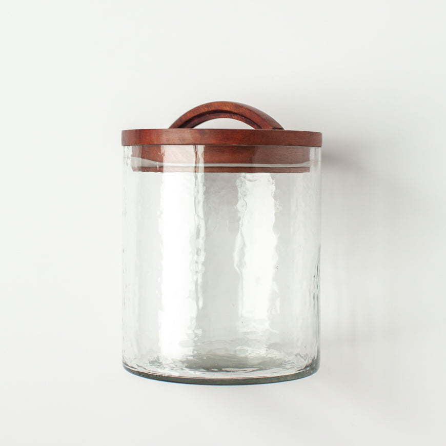 Creative Women Canisters Small / Clear Hammered Glass Canisters with Wood Lid