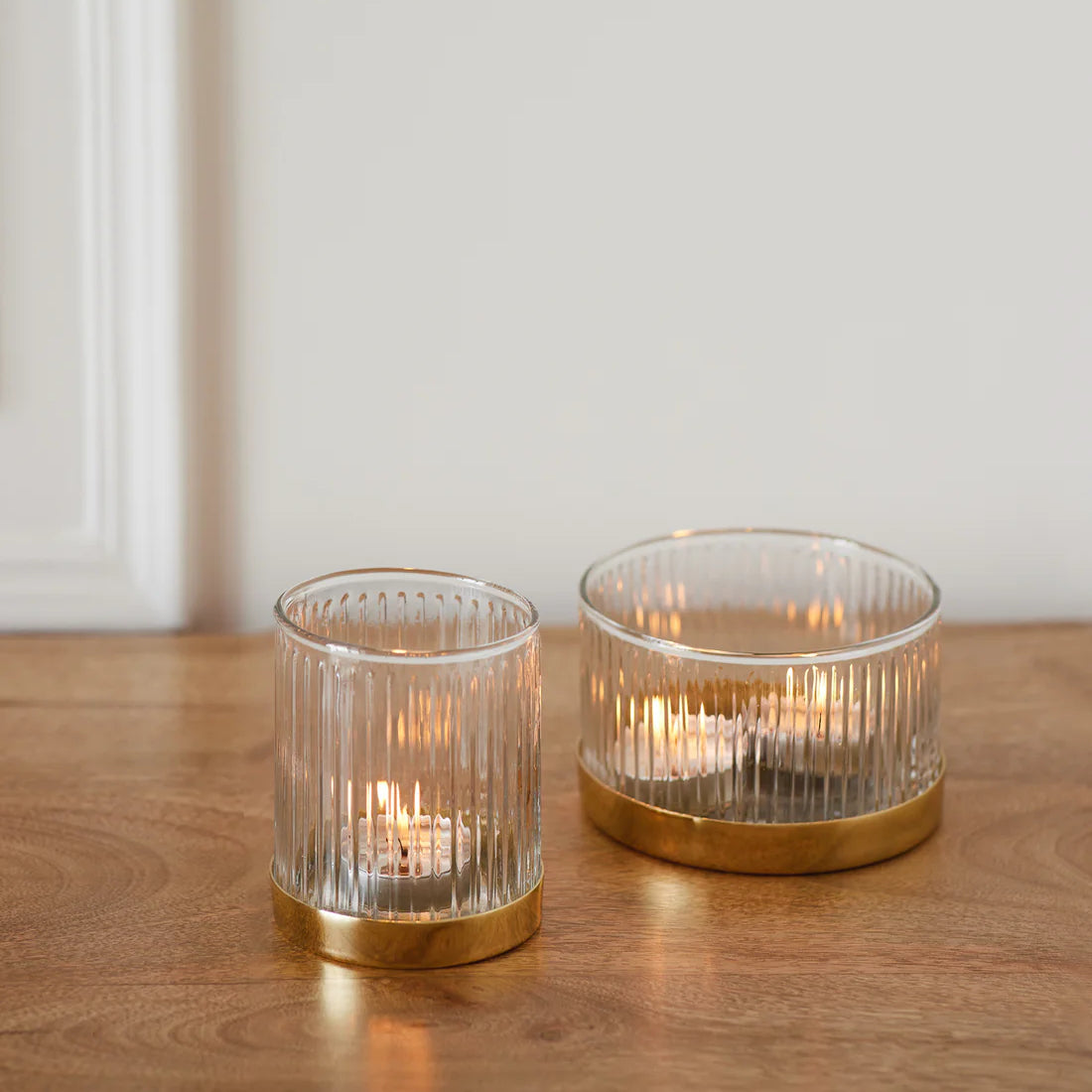 Fleck Candle Holders Fluted Glass Votive Set