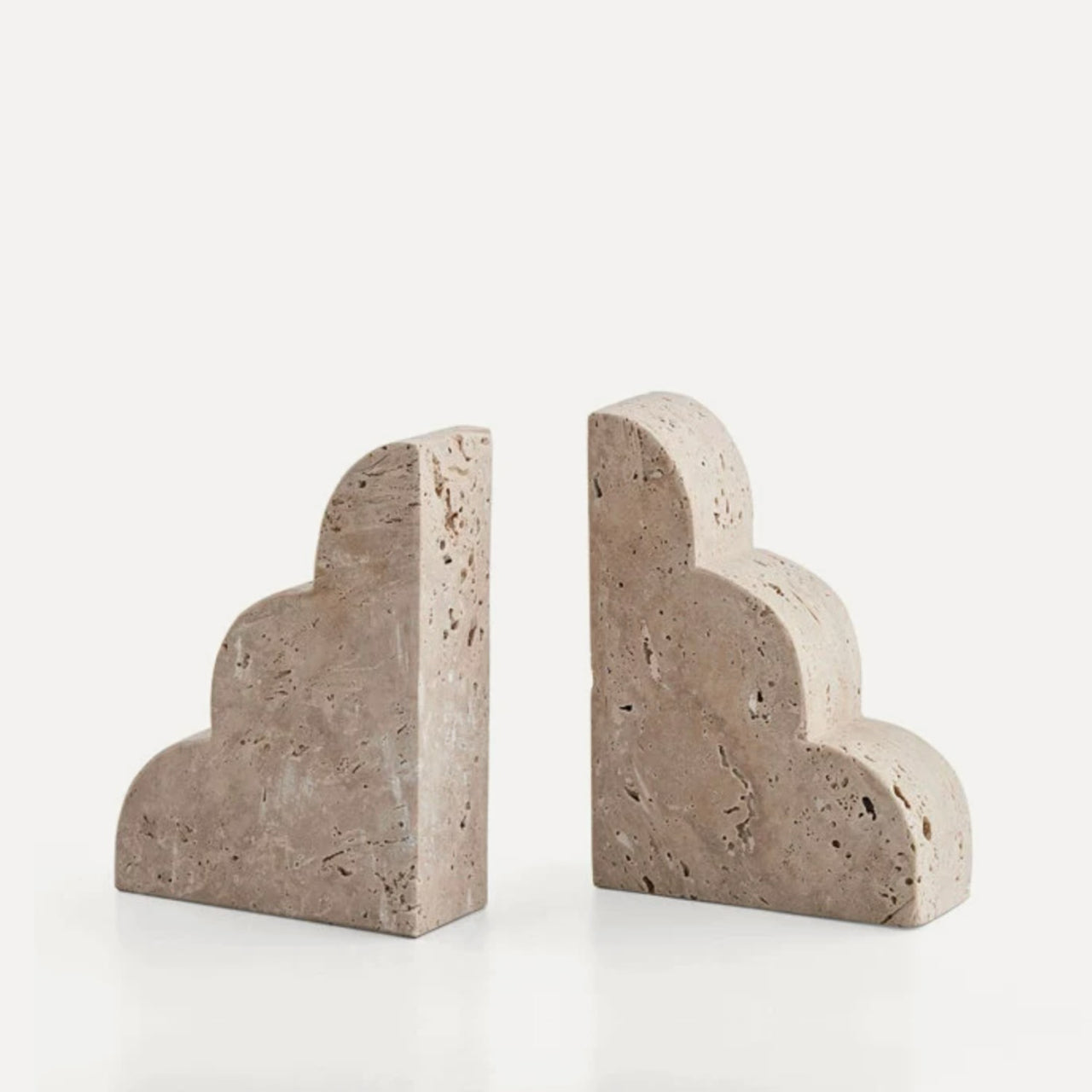 HAAND Craft Decorative Objects Scalloped Travertine Bookends