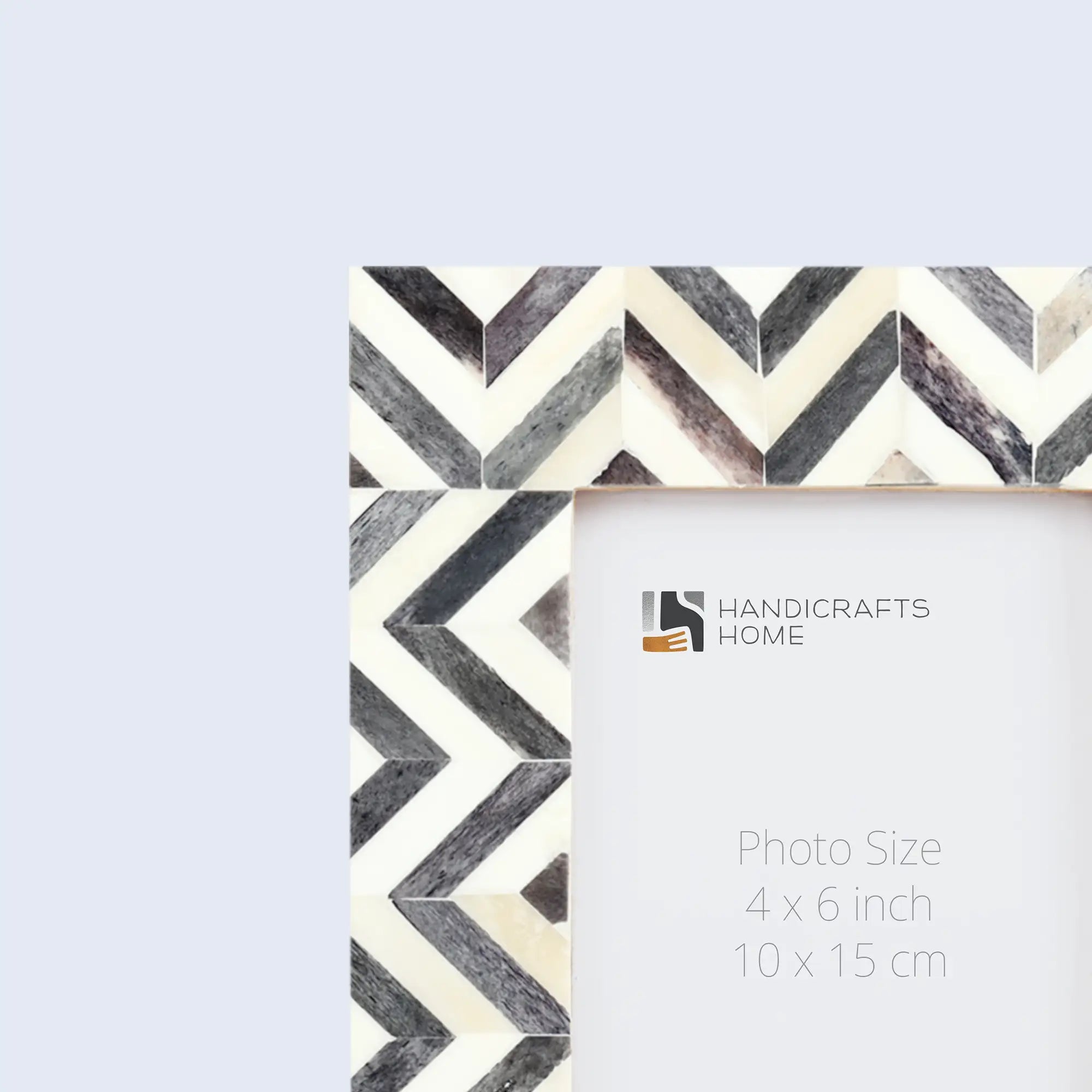 Handicrafts Home Picture Frames 4x6 Picture Frame Zigzag Herringbone Collection Bone Inlay Grey – 4x6"