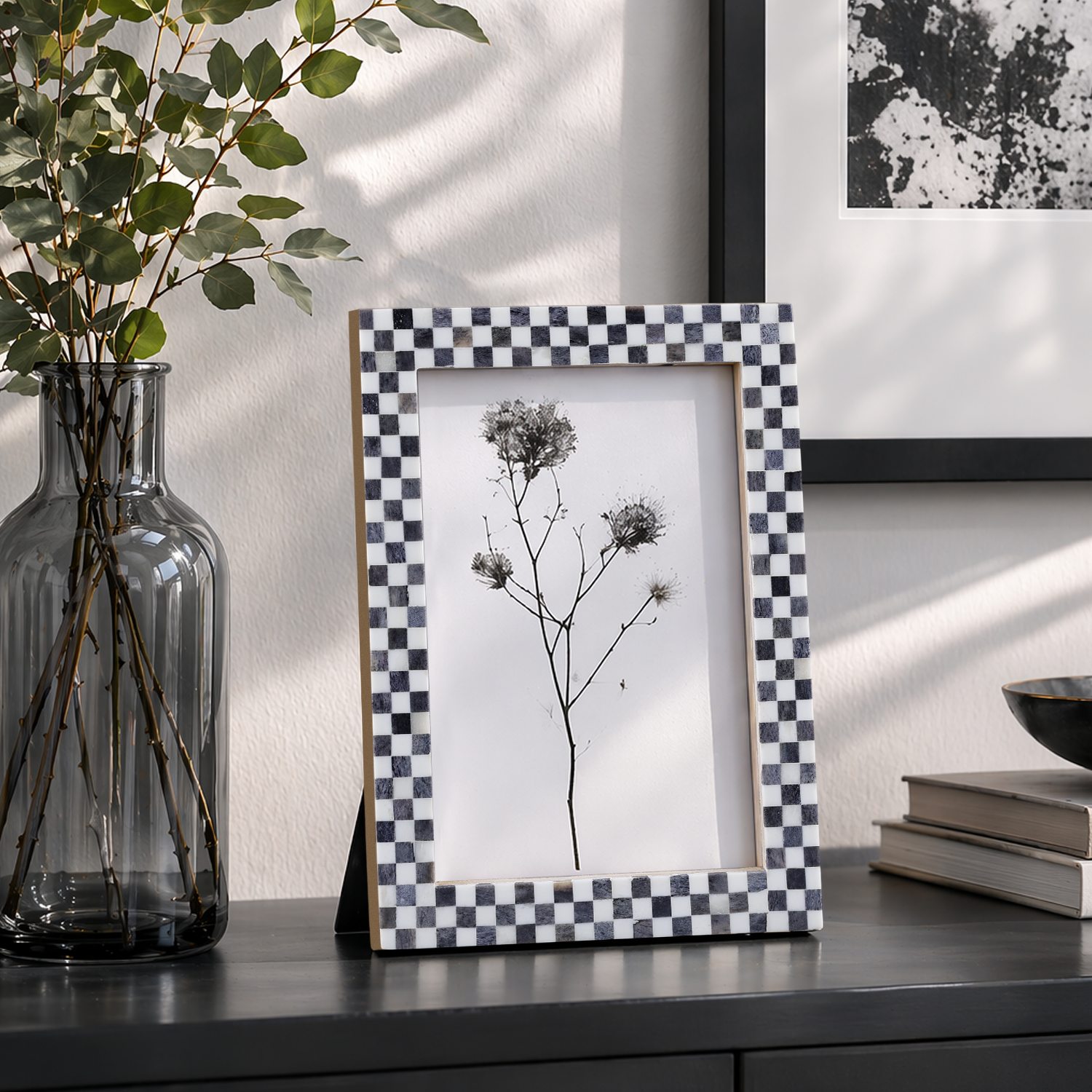 Handicrafts Home Picture Frames Checkered Bone Inlay Picture Frame 4x6 5x7 8x10 Home Decor