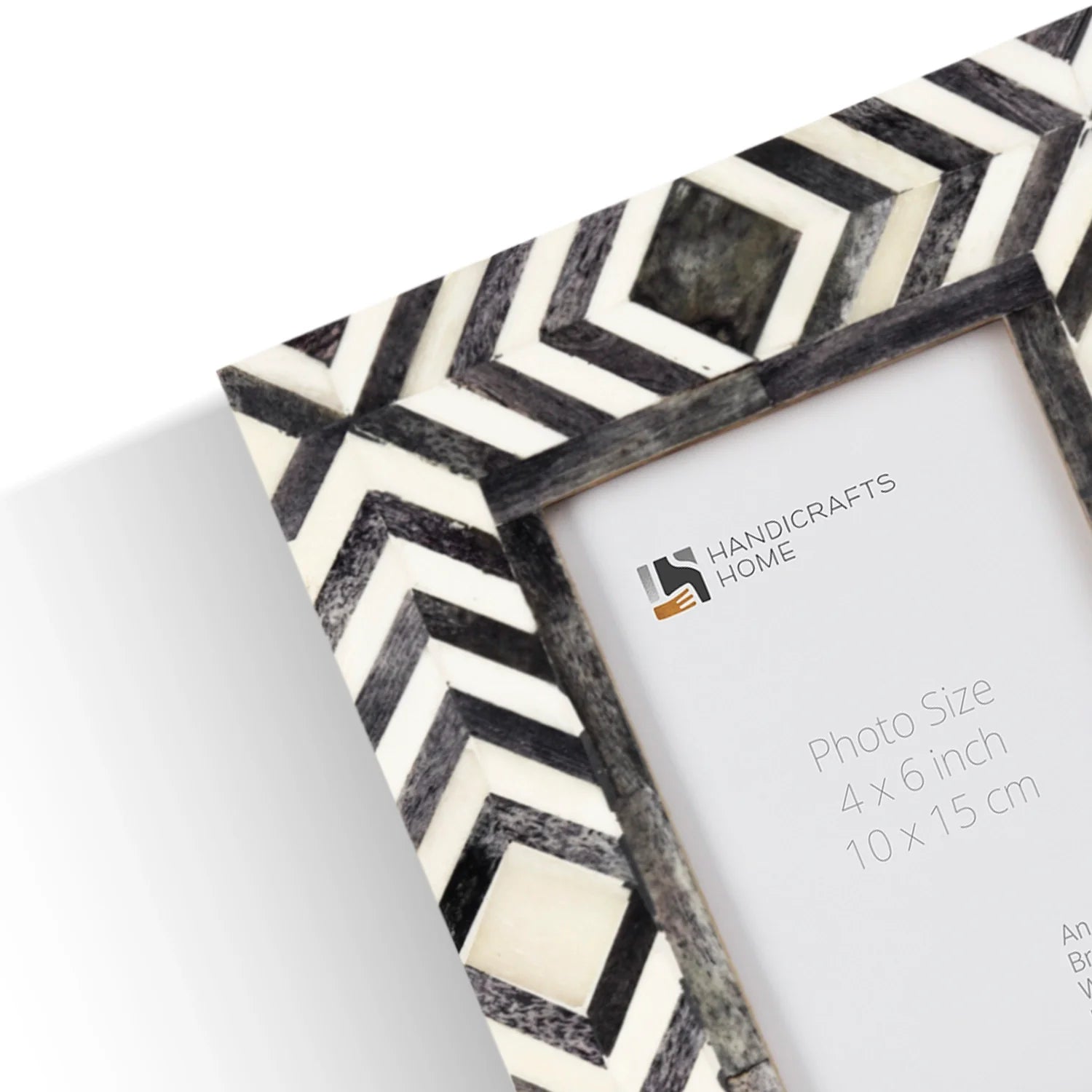 Handicrafts Home Picture Frames Grey-White Photo Frame Mosaic Slate Chevron Collection Bone Inlay Grey White 4x6