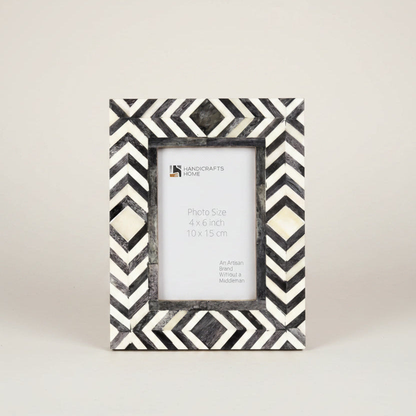 Handicrafts Home Picture Frames Grey-White Photo Frame Mosaic Slate Chevron Collection Bone Inlay Grey White 4x6