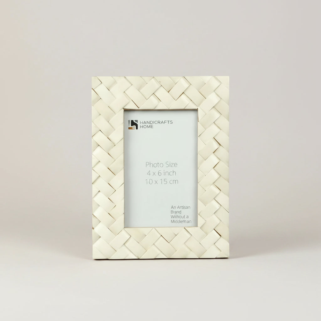 Handicrafts Home Picture Frames Picture Frame Braided Pattern Collection Bone Inlay White – 4x6 & 5x7"